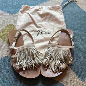 J. Crew Women's Ivory Leather Fringe Sandals